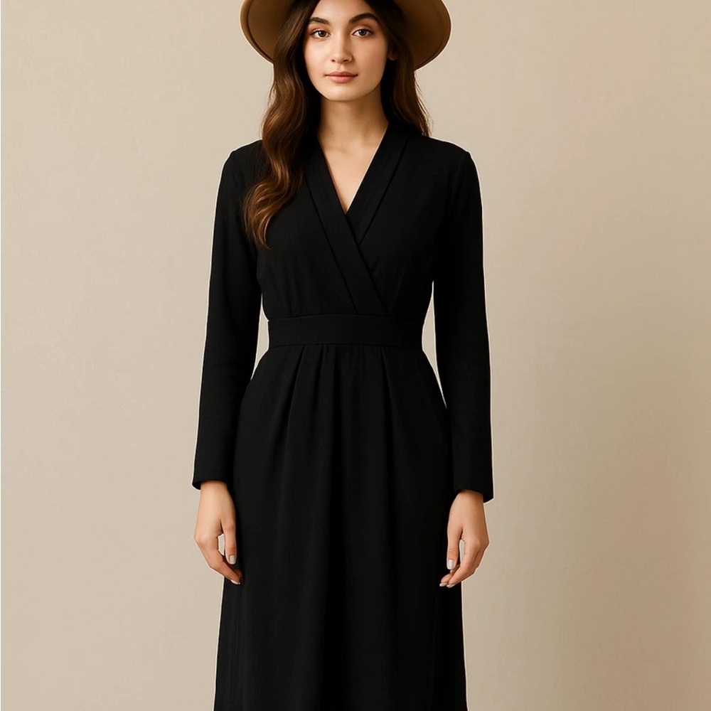 Peruvian Connection Black Knit Alpaca Silk Long Sleeve Midi Dress } M